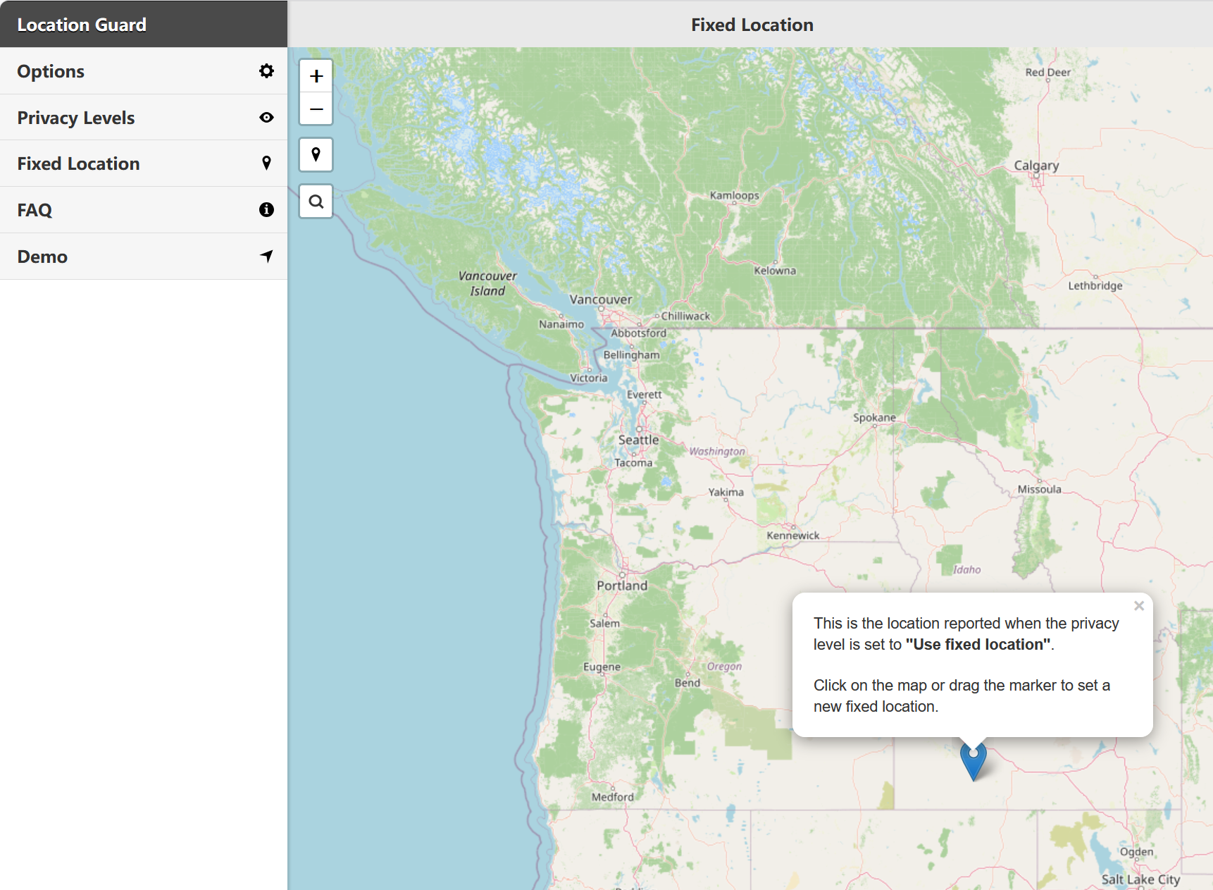 Location Guard Fixed Location Mode - set any location on an interactive map to spoof your browser geolocation